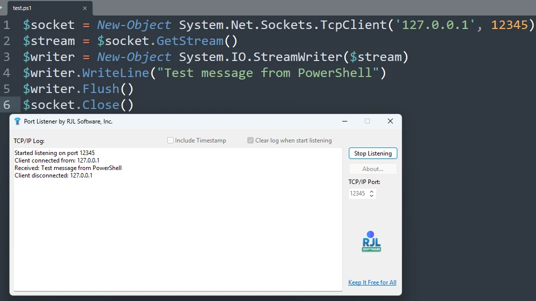 Powershell Script to send to a port