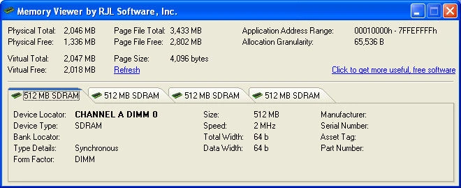 ViewMem showing SDRAM memory type detection
